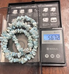 Natural Larimar 6-14mm Chip Necklace 22” / 925 Silver S-Hook Clasp / Handcrafted