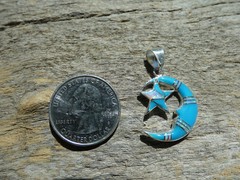 Crescent Moon Star Sterling Silver 925 Turquoise Gemstone & Opal Pendant NEW D40