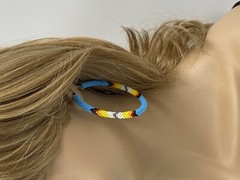 Handmade Beaded Cyan Blue 3-inch Lever back Hoop Earrings