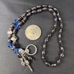 Necklace Hand-Knotted Hematite? Oblong Beads Front Closure Silver-Tone, 18″ long