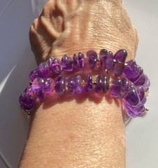 2 Beautiful Bracelets of Bright Purple Polished Amethyst Stone Nuggets