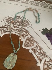 Light Green Teardrop Pendant Natural Agate Handmade With Colorful Stones 32 Inch
