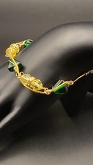 Uranium Czech glass bead and Emerald color antiquelampwork non glow bracelet 7.5