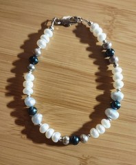 Artist Handmade Natural Mabe / Blister & other Pearls Sterling Silver Bracelet M