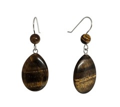 Handmade Brown Tiger’s Eye Water Drop Teardrop Gemstones Silver Boho Earrings