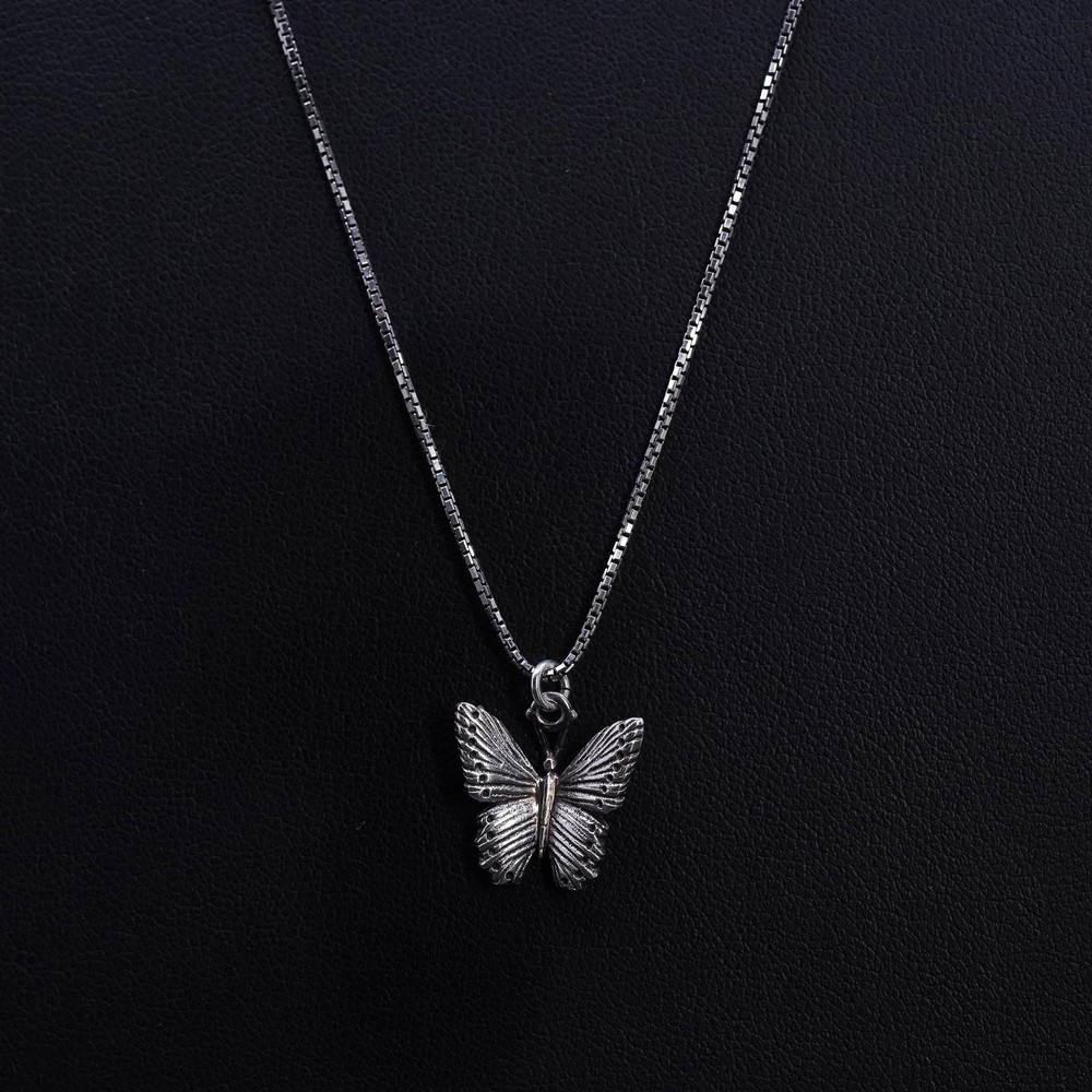 up to 26” Italian Dyadema sterling silver 925 box necklace butterfly pendant