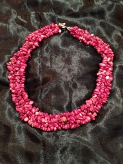 Handmade Triple Strand 16″ Genuine Red Coral Chip Necklace 125.5 Grams