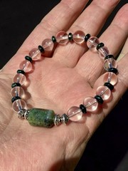 Mystic Clear Crystal Quartz Bracelet With Indian Agate And Green Hematite spacer