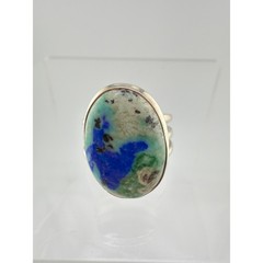 Sterling Silver Azurite-Malachite Oval Ring Size 8