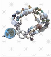 Multicolor Beaded Charm Bracelet Glass Stone Toggle Clasp Tree of Life