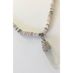 Sterling Silver Square Australian Opal Heishi Bead & Sea Glass Pendant Necklace