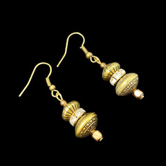 Antiqued Brass EARRINGS Rhinestone Pierced 1.75 in Dangle Drop