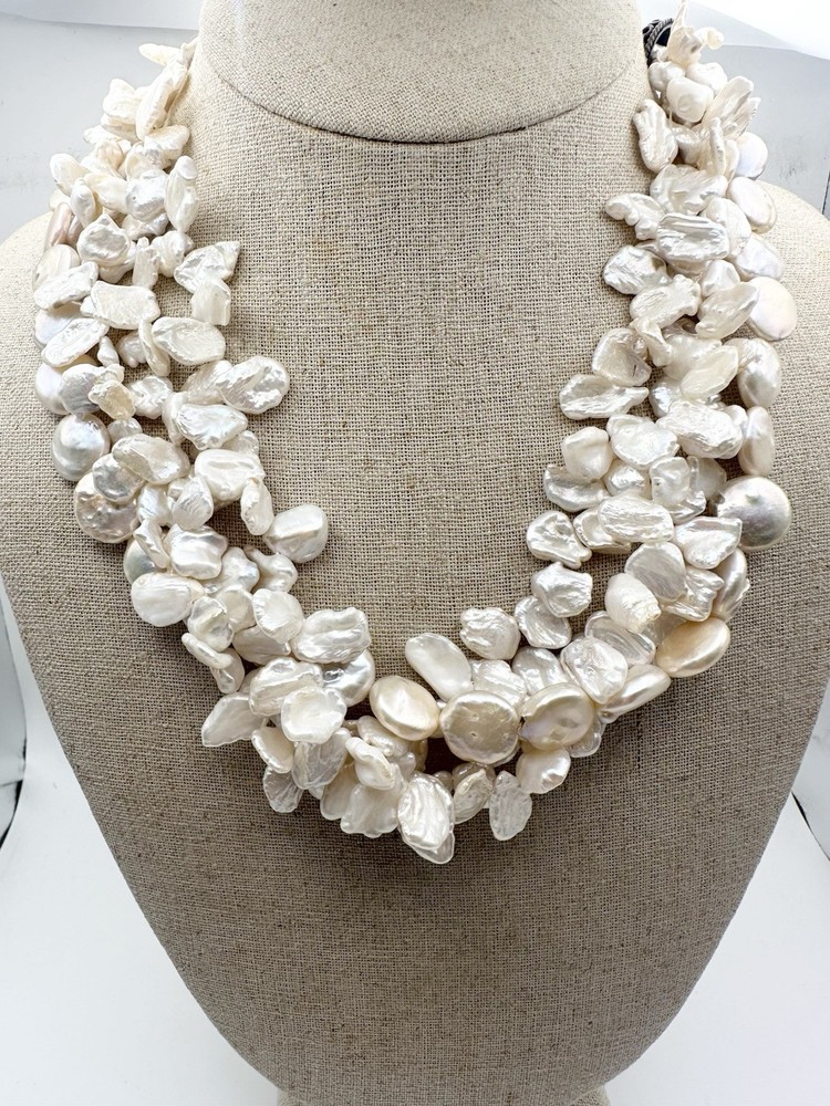Handmade Keshi Freshwater Pearl Multistrand Toggle Necklace 19”