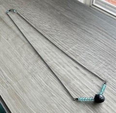 Handmade 16.5” Black Oxidized Sterling Silver Blue Apatite Black Spinel Necklace