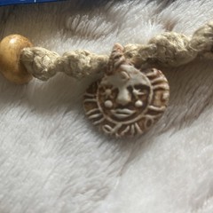 Hemp Necklace Sun Pendant & Wood Accent Beads- Smaller, 13.5 In Long