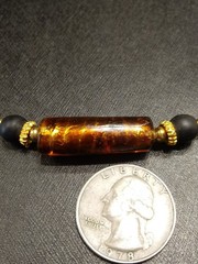 Golden Red Brown Murano Glass Barrel Bead Micro Bead Necklace 16 Inches