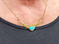 HANDMADE 14k Hammered Texture Chevron Plate Turquoise Cabochon 14.5-17″ Necklace