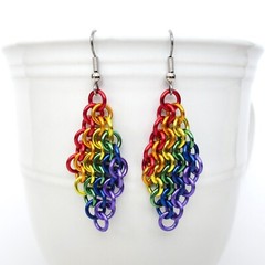 Rainbow gay pride earrings, handmade chainmail Euro 4 in 1 weave, LGBTQ jewelry