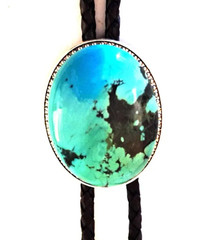Gorgeous Natural Bamboo Mountain Turquoise Bolo Tie on Genuine Leather Bolo Cord