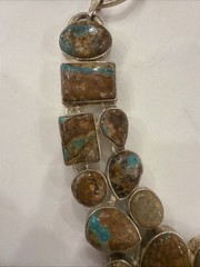 925 Sterling Silver Turquoise Matrix Statement Necklace 89g Artisan Gemstone