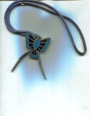 BOLO TIE WITH METAL & STONES THUNDERBIRD /CLOTH STRAP /FANCY AIGUILLETTES /*RARE