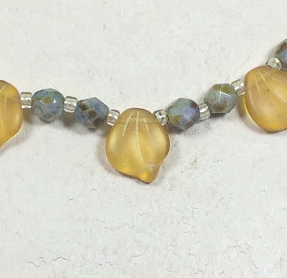 Orange Leaf Choker with Matte Silver Birds and faceted Czech Picasso Beads