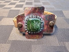 Artisan Handcrafted Copper CuffBracelet – UV Reactive Neon Green OpalMatrix