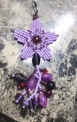 Handmade Beaded Flower Dangle Earrings with Seed Beads. Purple Color