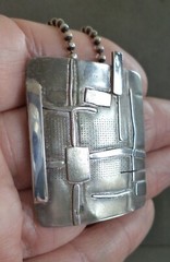 MODERNIST Studio Artisan Signed STERLING Silver SQUARE PENDANT on Sterling CHAIN