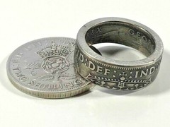 British Two Shilling Coin Ring – Handmade England UK Vintage Coin Jewelry Gift