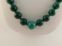 MALACHITE GRADUATED LARGE BEAD BALL NECKLACE 26″ LONG ARTISAN HANDCRAFTED 7-15MM