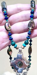 LOVELY Artisan Sterling Silver Malachite, Turquoise, Abalone Reversible Necklace