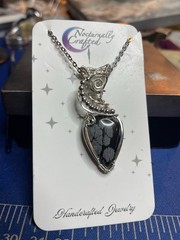 Sterling Silver 925 Snowflake Obsidian Wire Wrapped Pendant Necklace