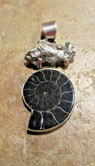 UNIQUE Vintage Hand Made Sterling Meteorite / AMMONITE Marine Fossil Pendant