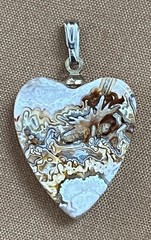 Hand Carved Heart Jasper Stone Pendant Swirly Agate-Like 1 inch Total