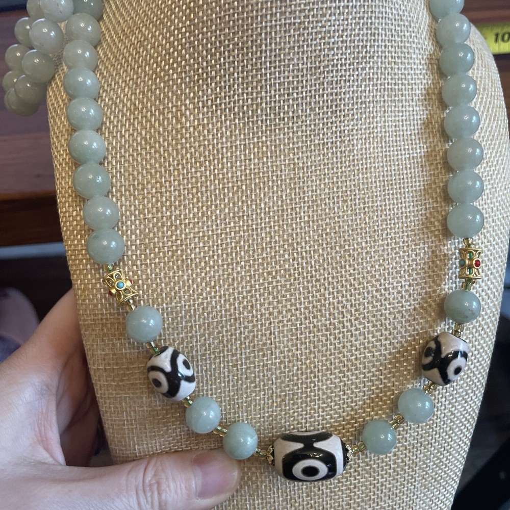 Tibetan Agate Dzi bead necklace 已開光三眼天珠 舍太翠
