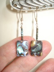 2″ Drop Abalone 16mm x 12mm Shell, different color swirl, Rectangular Earrings