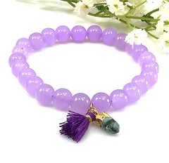 Purple jade bracelet with ruby zoisite charm 8mm healing gemstone for women
