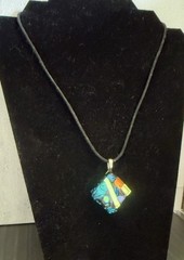Handmade Fused Dichroic Glass Pendant Necklce Colorful Abstract Geometric Square