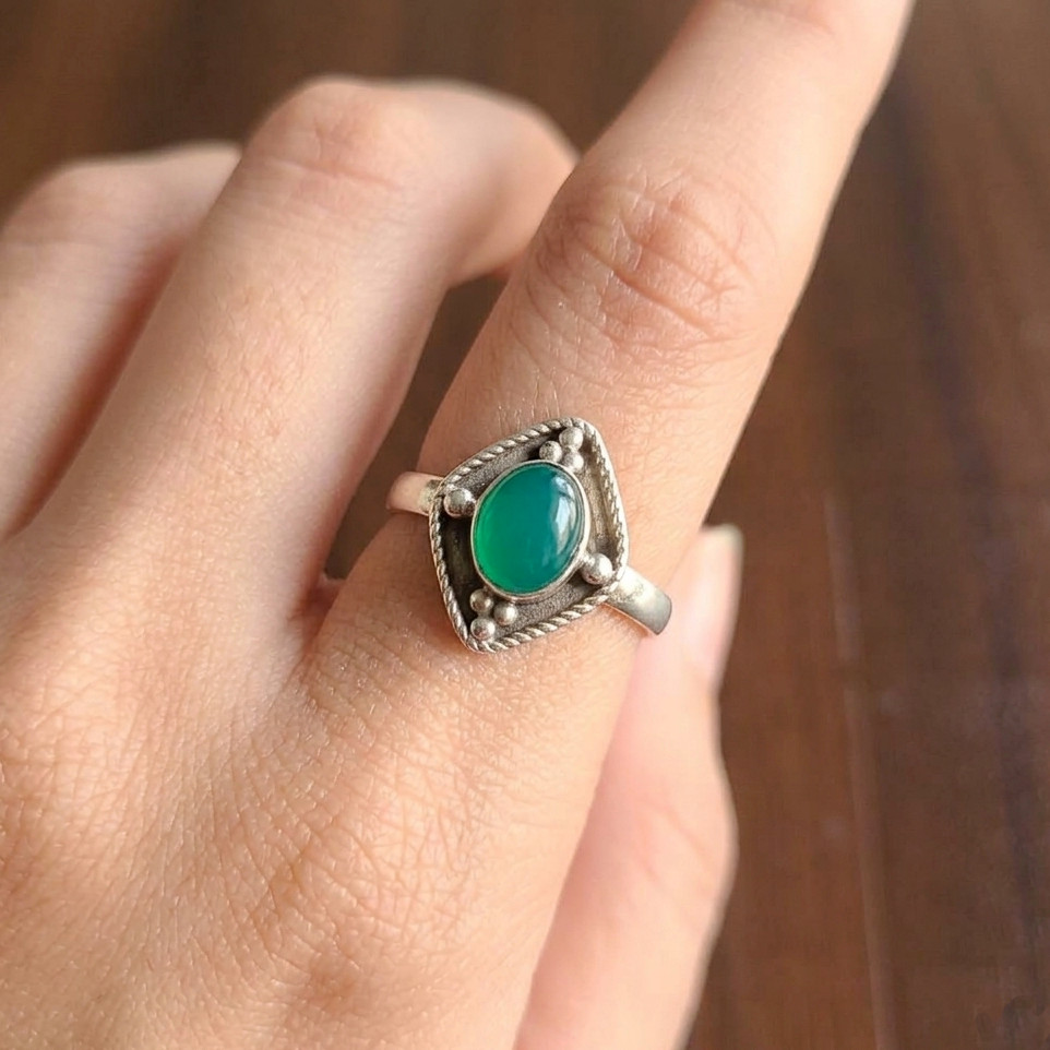 Genuine Green Onyx Gemstone Ring 925 Silver Handmade Jewelry All Sizes For Gift