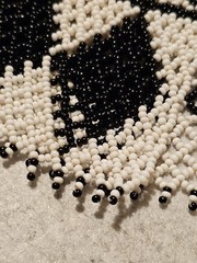 Vtg Artisan Seed Bead Collar Bib Necklace Handmade Black White