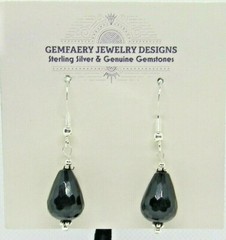 Sterling Silver Faceted ONYX Teardrop Dangle Earrings #2305…Handmade USA