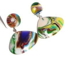 Sobral Pollock Female Swirled Multi Hue Statement Artist Made Post Earrings