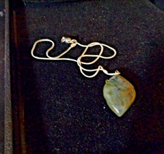 Artisan crafted 1 ¼» Labradorite pendant, on 19” silver plated snake chain, with