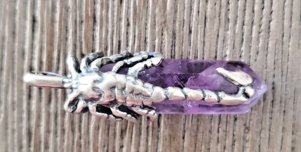 Sterling Silver Scorpion clutching Amethyst crystal Custom made Pendant