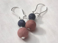 New stone Blue sea sponge 6mm and Rhodonite 9.5mm, white gold plate silver plate