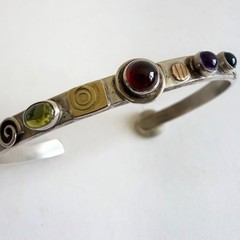 Lucinda Moran Sterling Cuff Bracelet Protect This Woman Multi Gemstone 14K 18K