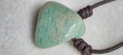 Amazonite Natural Stone Handmade Adjustable Necklace, 2 mm Waxed Cord.
