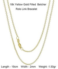 Bracelet Real 18k Yellow Gold Filled Solid Ladies Real Belcher Link Bangle 19cm