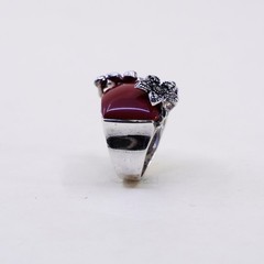 Size 5.5, Sterling 925 silver handmade statement red onyx ring marcasite flower